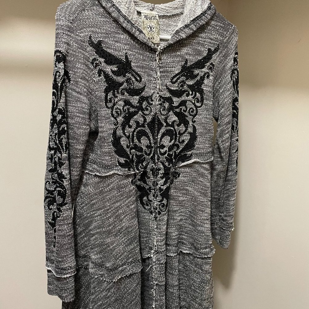 Vocal Gray Zip-Up Dress With Hood - Size Small